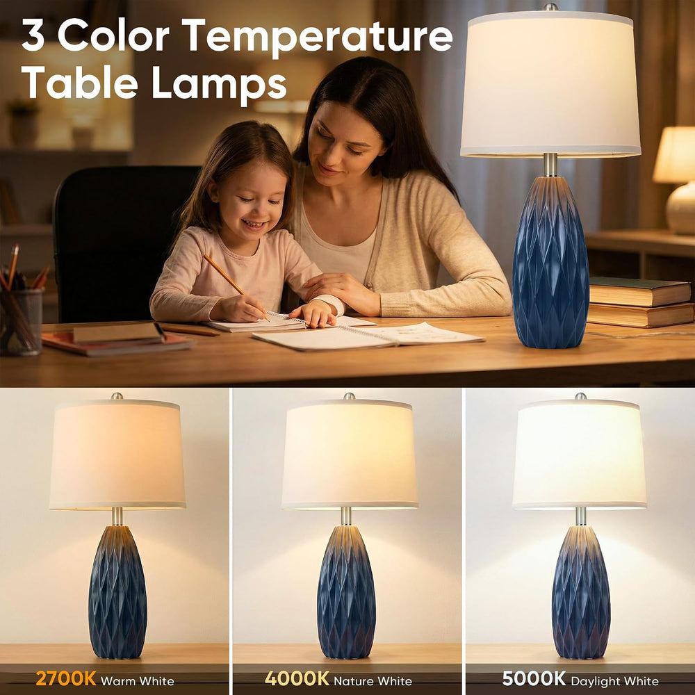 WIHTU 25'' Modern Table Lamp, Navy Blue Resin Table Lamp,Nightstand Lamp