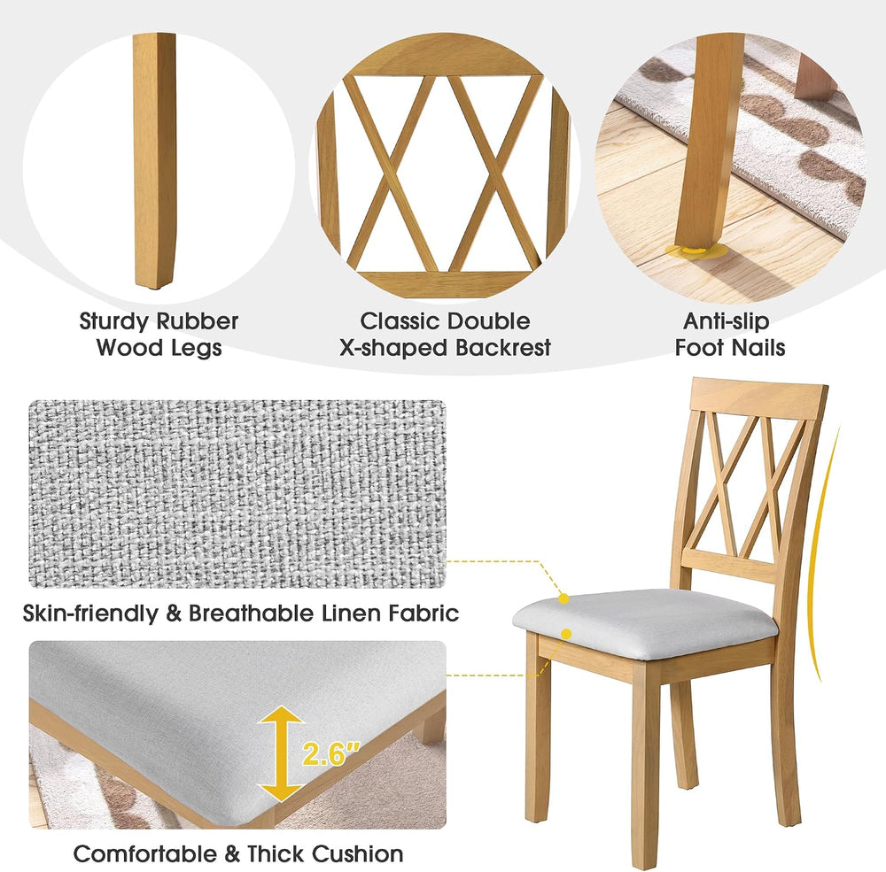 P PURLOVE 3 Piece Kitchen Dining Set, Wood Dining Table Set, Natural