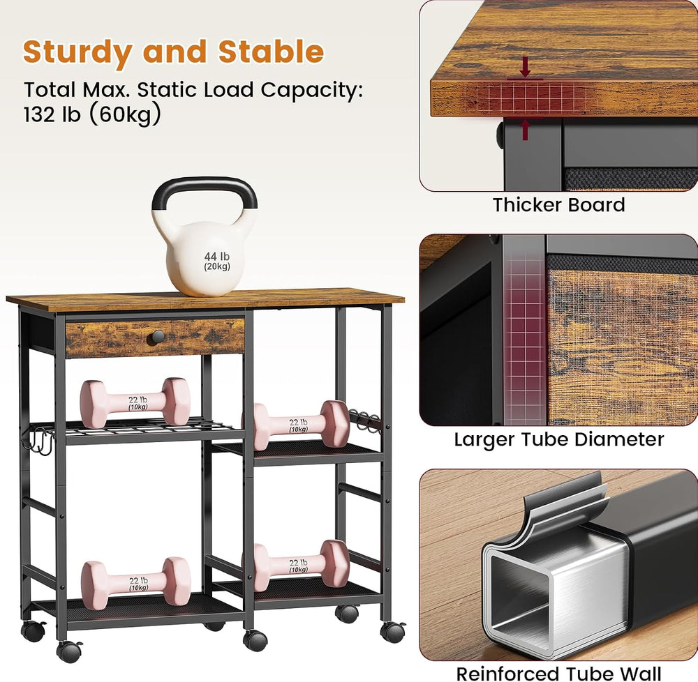 Microwave Stand, Coffee Cart, Microwave Cart with Wheels & Adjustable Shelf