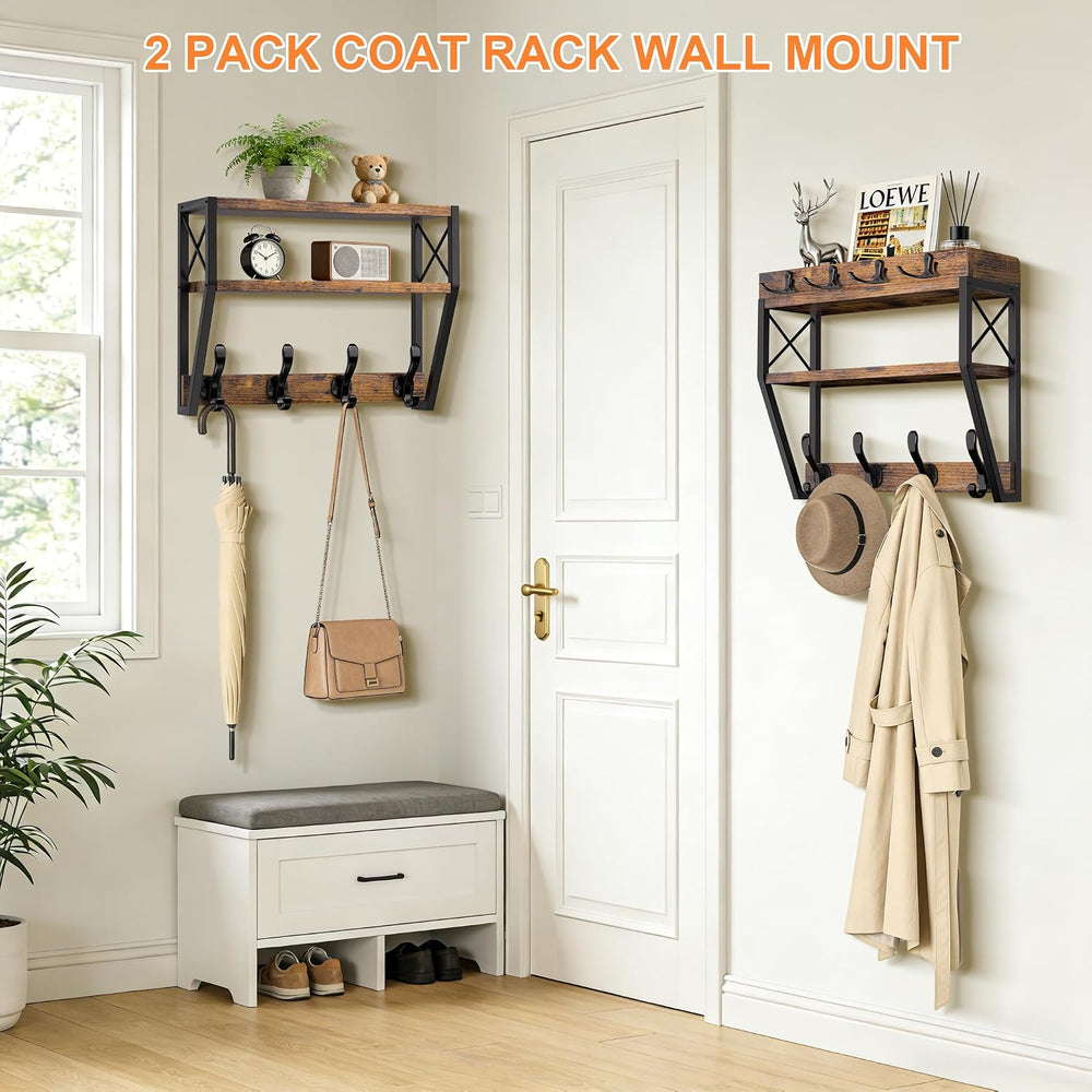 Upgraded 3-Tier Large Coat Rack Wall Mount with Shelf