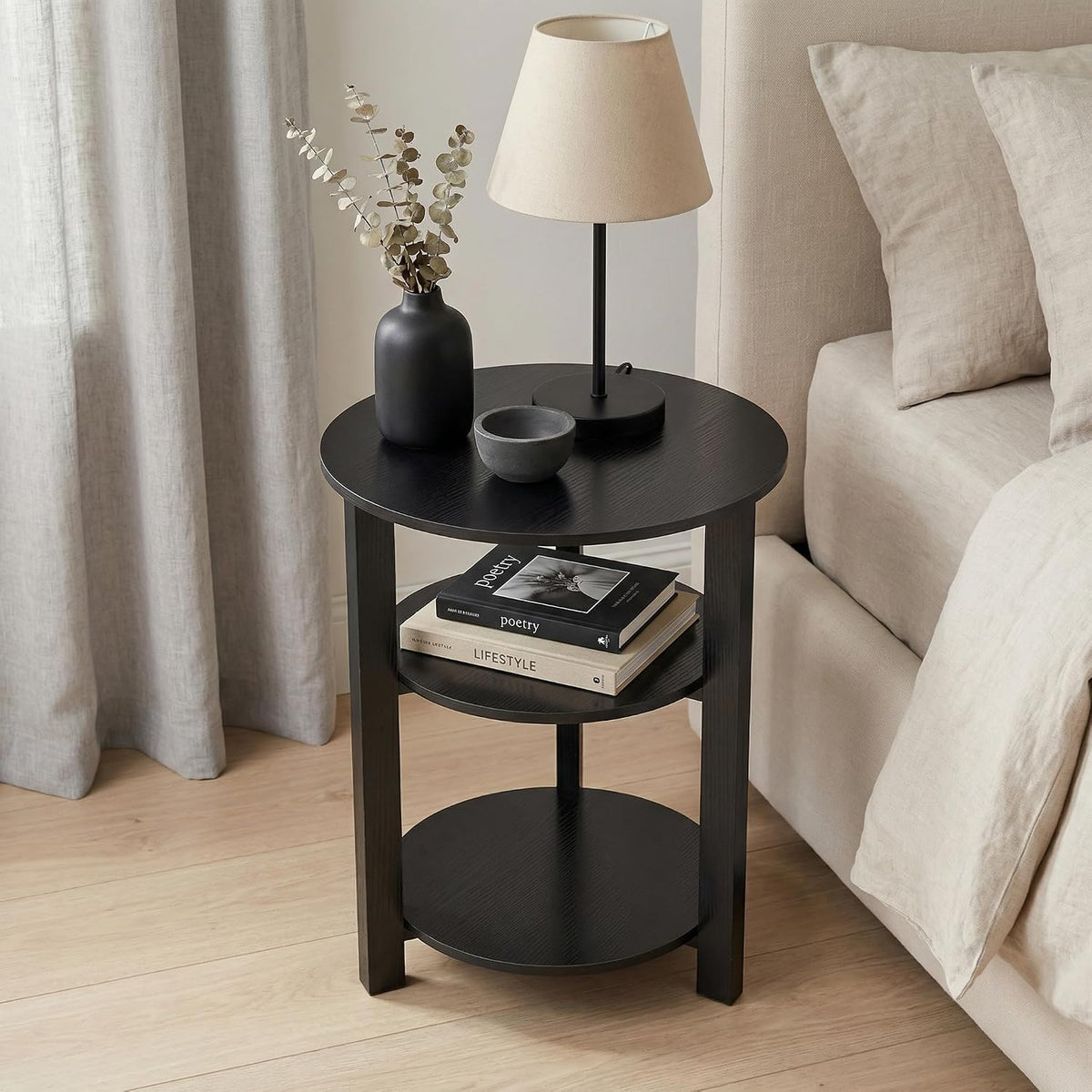 Farmhouse 3-Tier Round Side Table,Modern Couch Accent Table