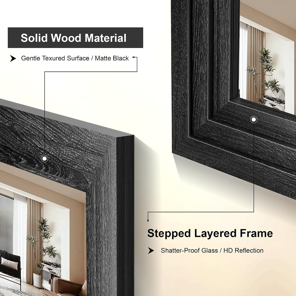 Farmhouse Rustic Wood Framed Bathroom Vanity Mirror for Wall, 20x30, Black