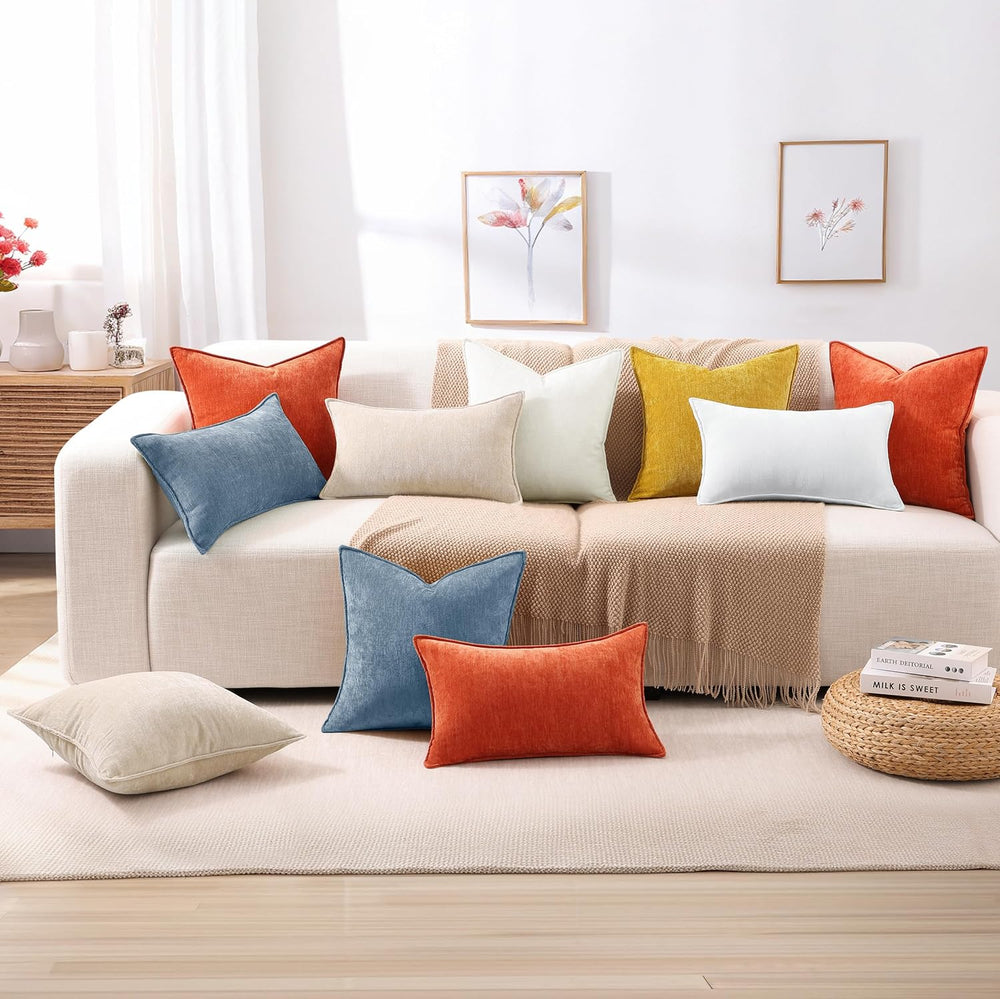 decorUhome Chenille Blue Grey Velvet Throw Pillow Covers 22x22 Set of 2