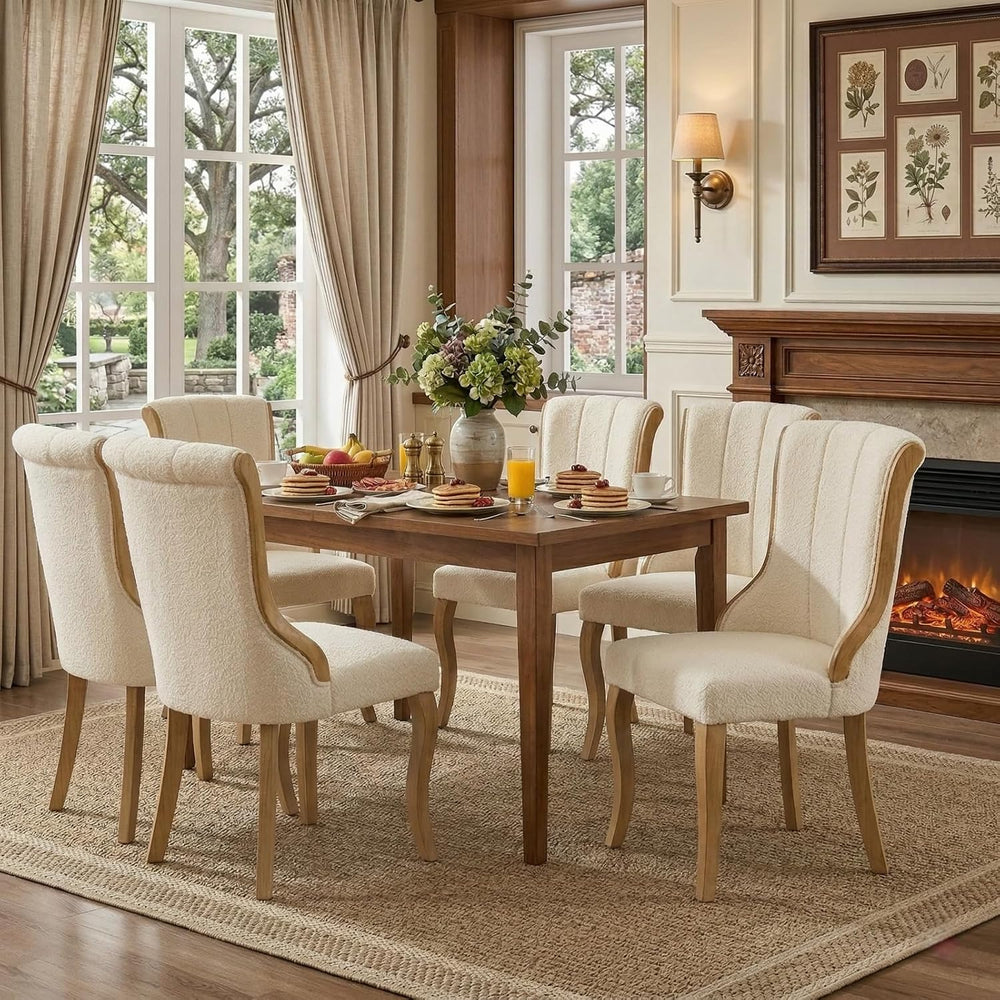 Wooden Dining Chairs Set of 6, Mid Century Modern Upholstered Kitchen & D...