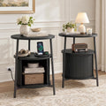 ONBRILL Round Fluted Side Table with Storage, Nightstand, 2 Sets Black