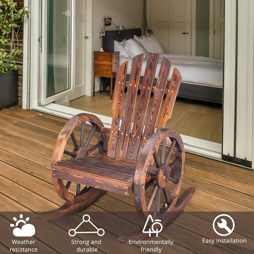 Outvita Adirondack Rocking Chair with Wheel Armrest for Garden Patio