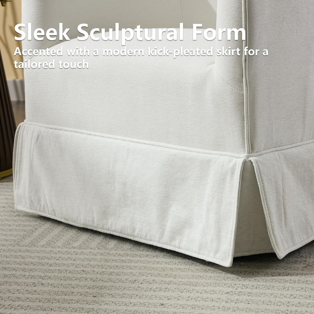 Swivel Accent Chair, Barrel Chair with Skirted Base, Cream White