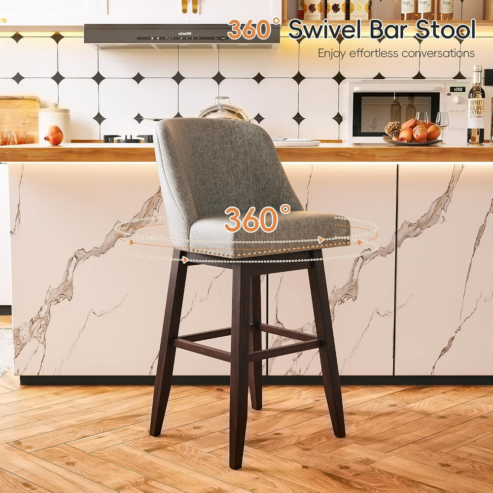 Swivel Barstools Set of 2, Upholstered Bar Chairs Counter Height (26IN) with ...