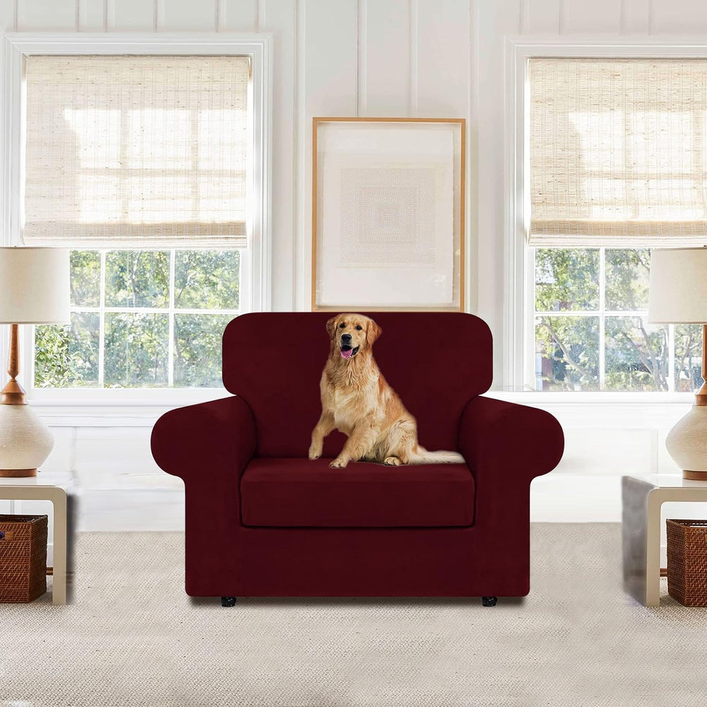 WEERRW Velvet Stretch 2 Pieces Chair Sofa Slipcovers Washable, Burgundy