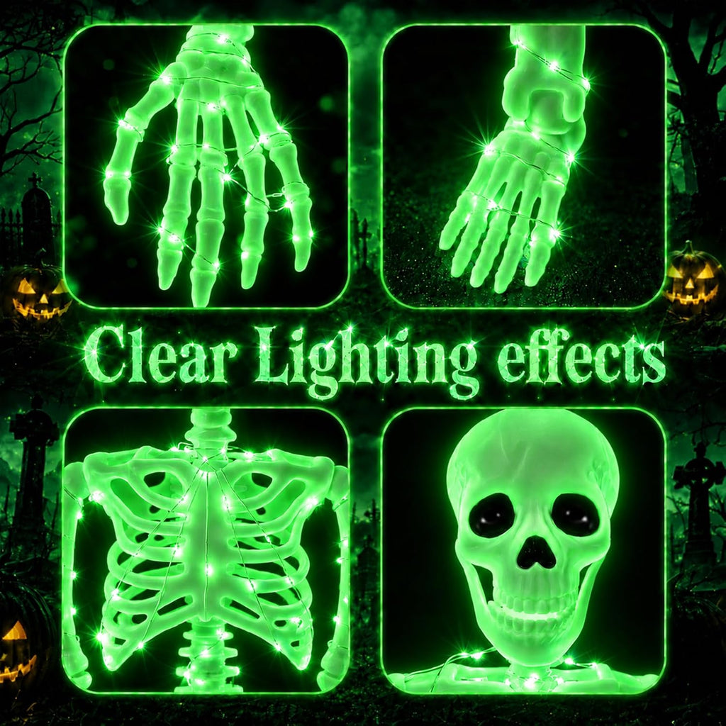 2Pack36 Halloween Light up Skeleton Deco(350 Green Lights,6H auto‑Off)