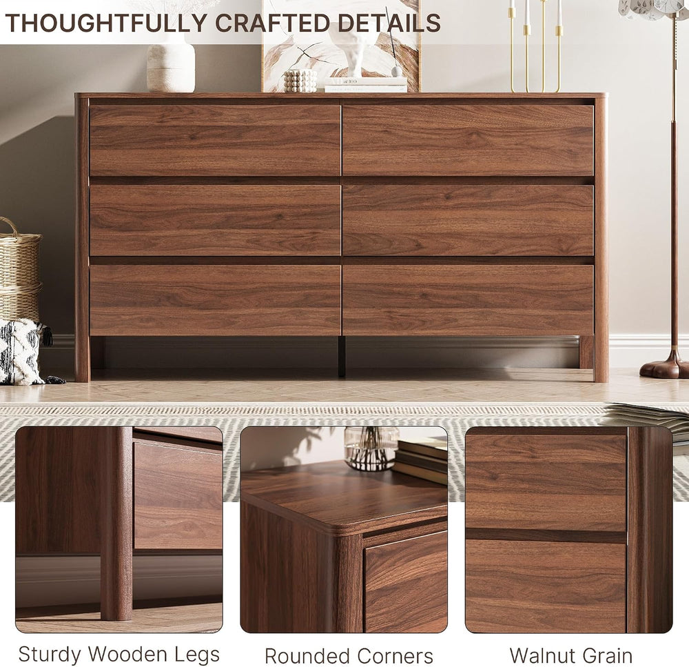 Walnut 3-Piece Bedroom Set, 6-Drawer Dresser & 2-Drawer Nightstands