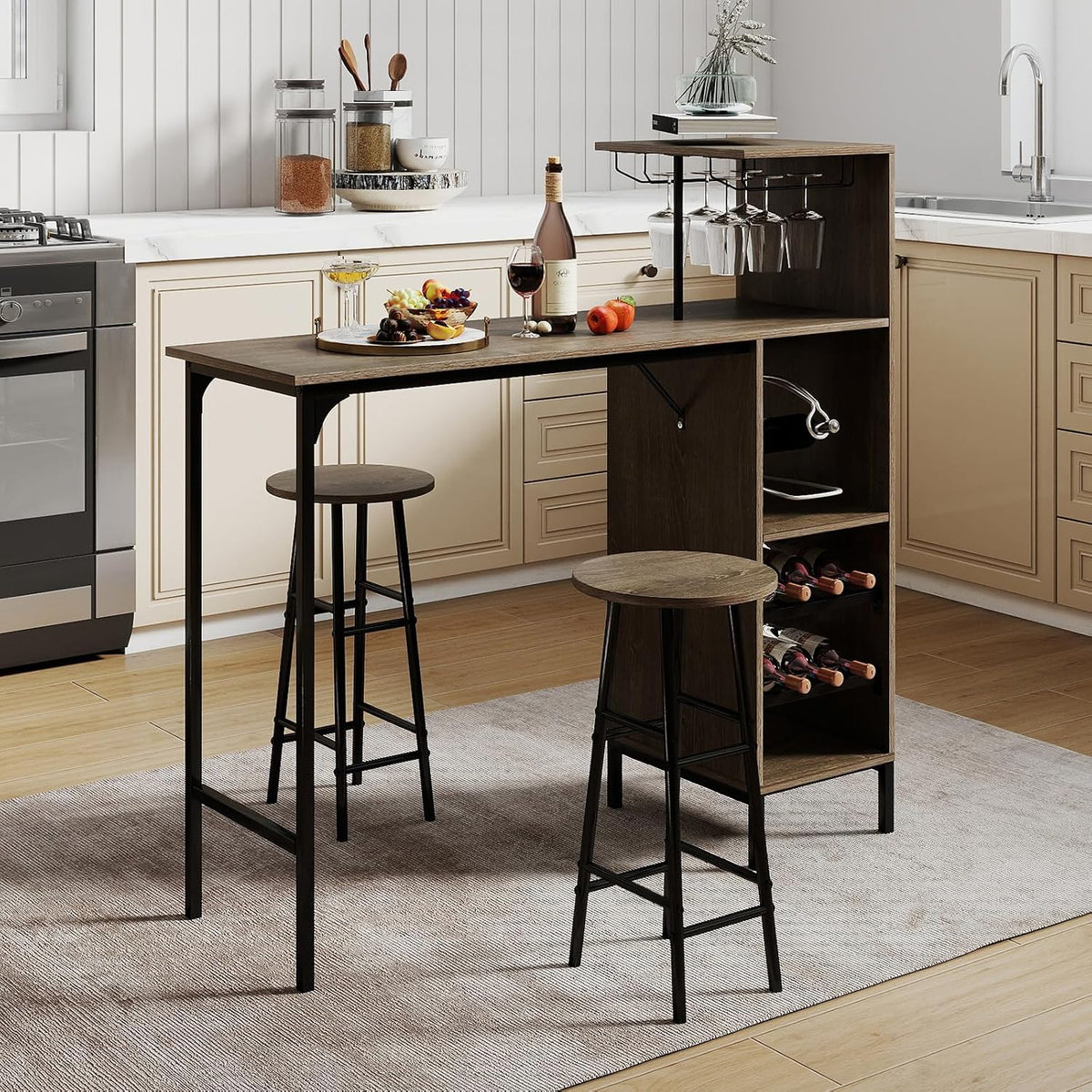 costway 3 pieces bar table and chair set, side view