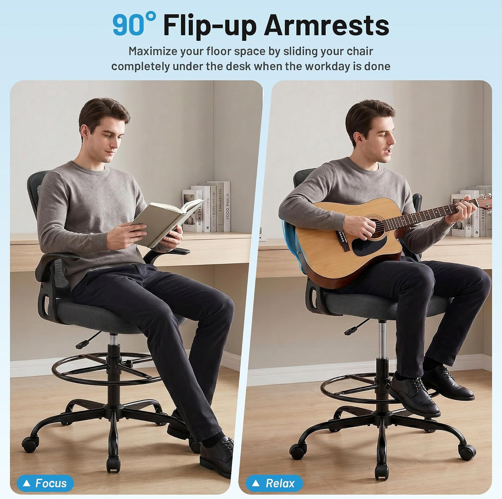 Drafting Chair for Standing Desk, Tall Office Chair with 22"-30" Se...