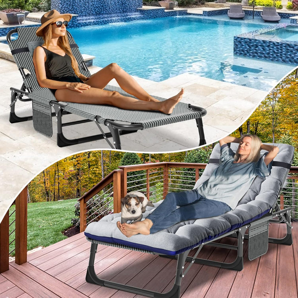 DoCred Chaise Lounge Chair, 5-Position Folding Outdoor Lounge Chair