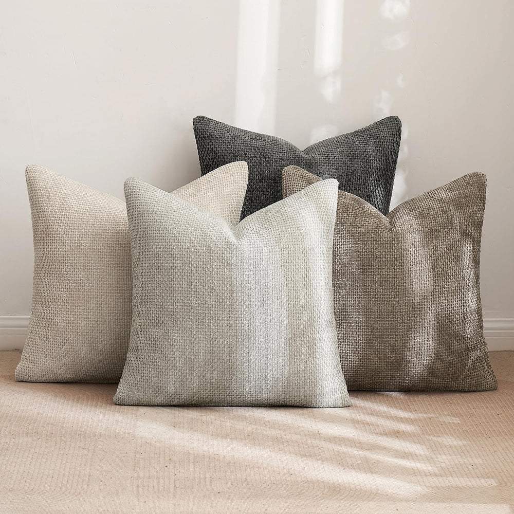 MIULEE Soft Decorative Chenille Pillow Covers Neutral 20x20 Pack of 4
