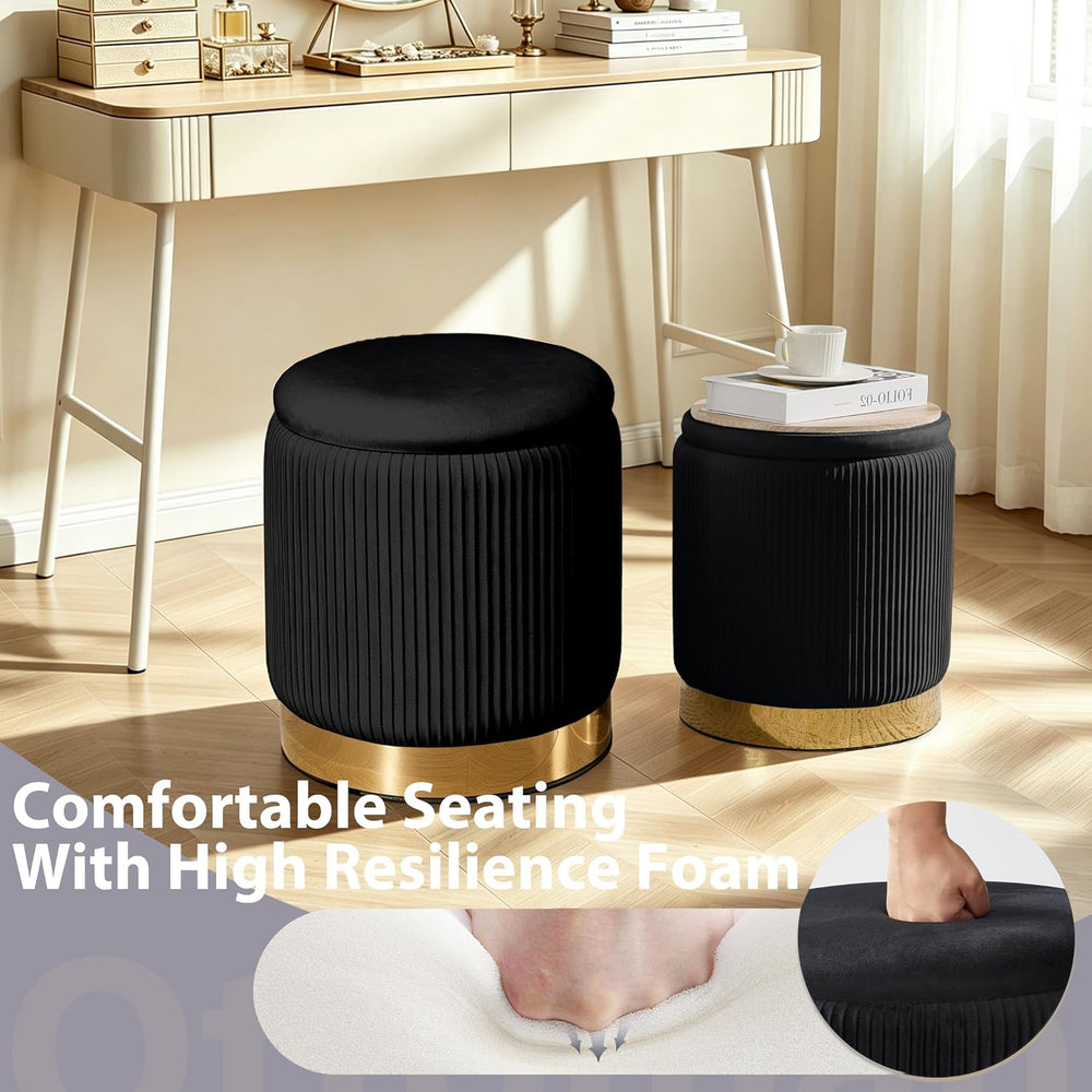 Royal Windsor Round Ottoman with Storage Set of 2, Storage Vanity Stool