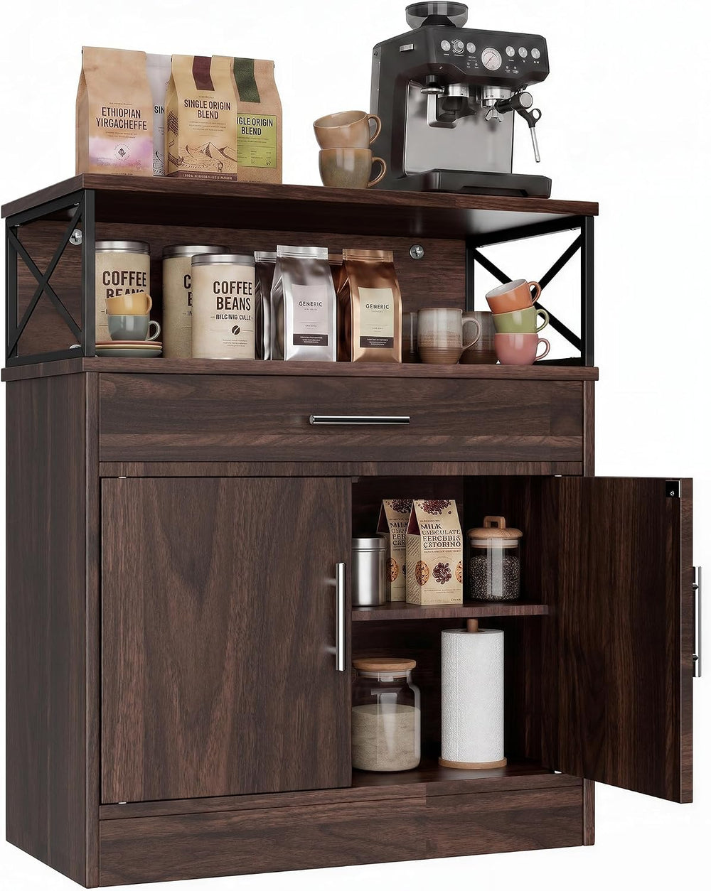 Vongrasig Coffee Bar Cabinet, Farmhouse Kitchen Storage Cabinet with Adjustab...