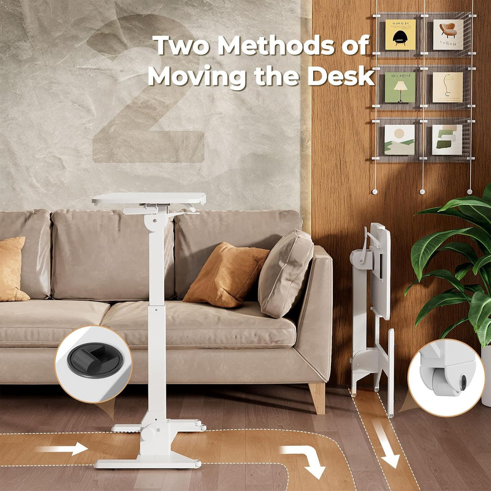 JOY worker Foldable Mobile Standing Desk, 180° Tilt Overbed Bedside Table