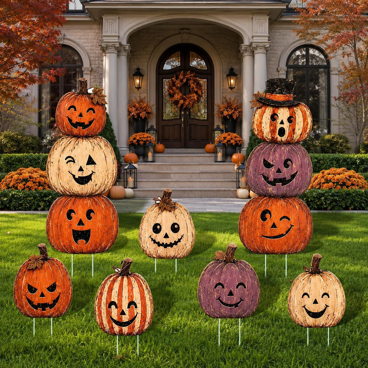 7 Pcs Halloween Vintage Pumpkin Yard Signs with Stakes Outdoor Lawn Decor