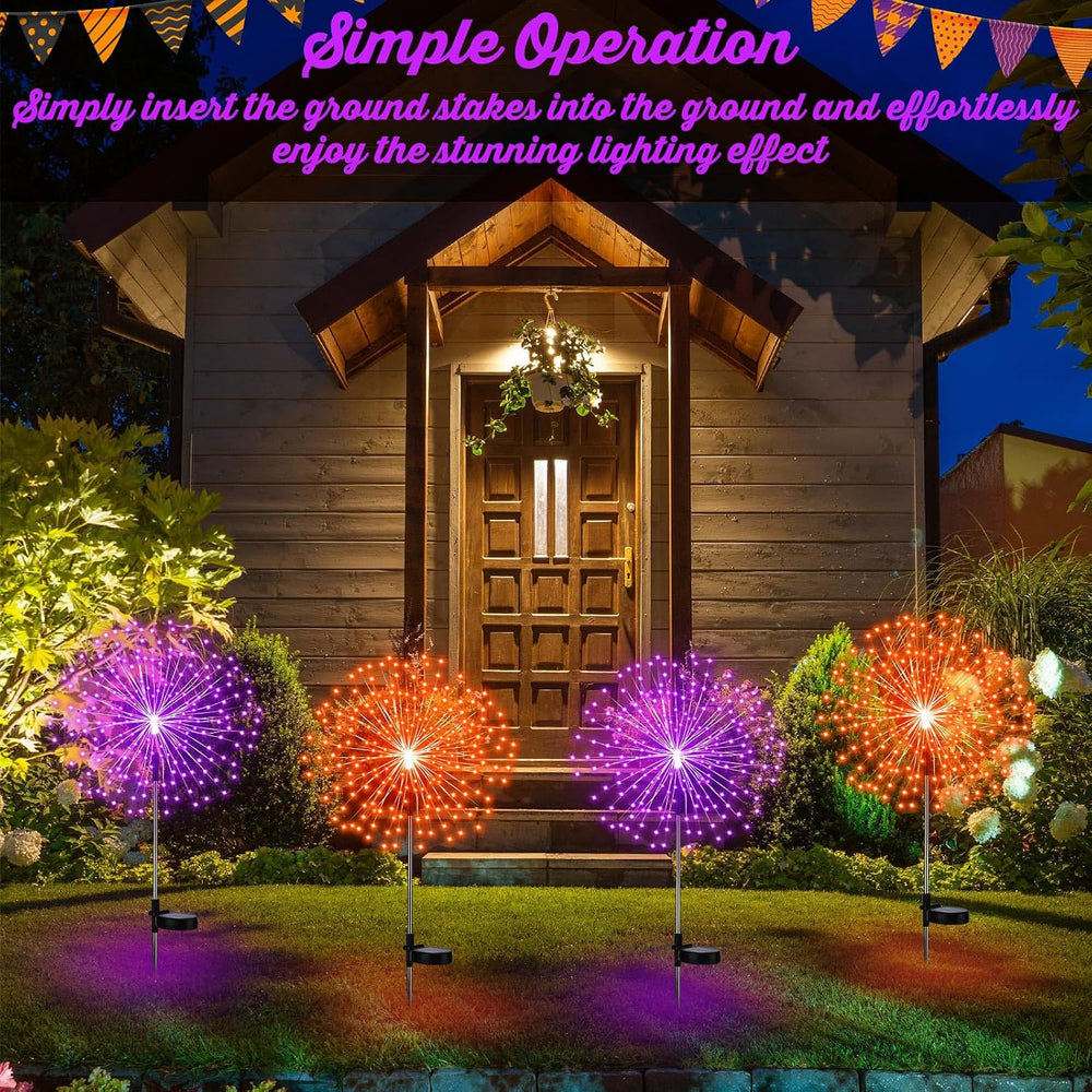 Tujoe 6 Pcs Halloween Solar Firework Stake Lights 180 LED 8 Modes