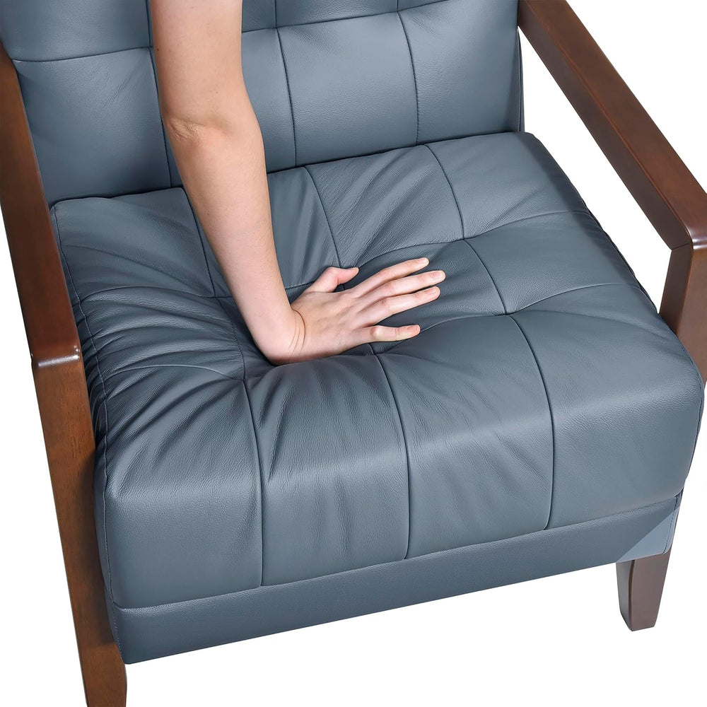 Lexicon Modern Leather Match Accent Chair,Tufted, Solid Wood Arms,Blue