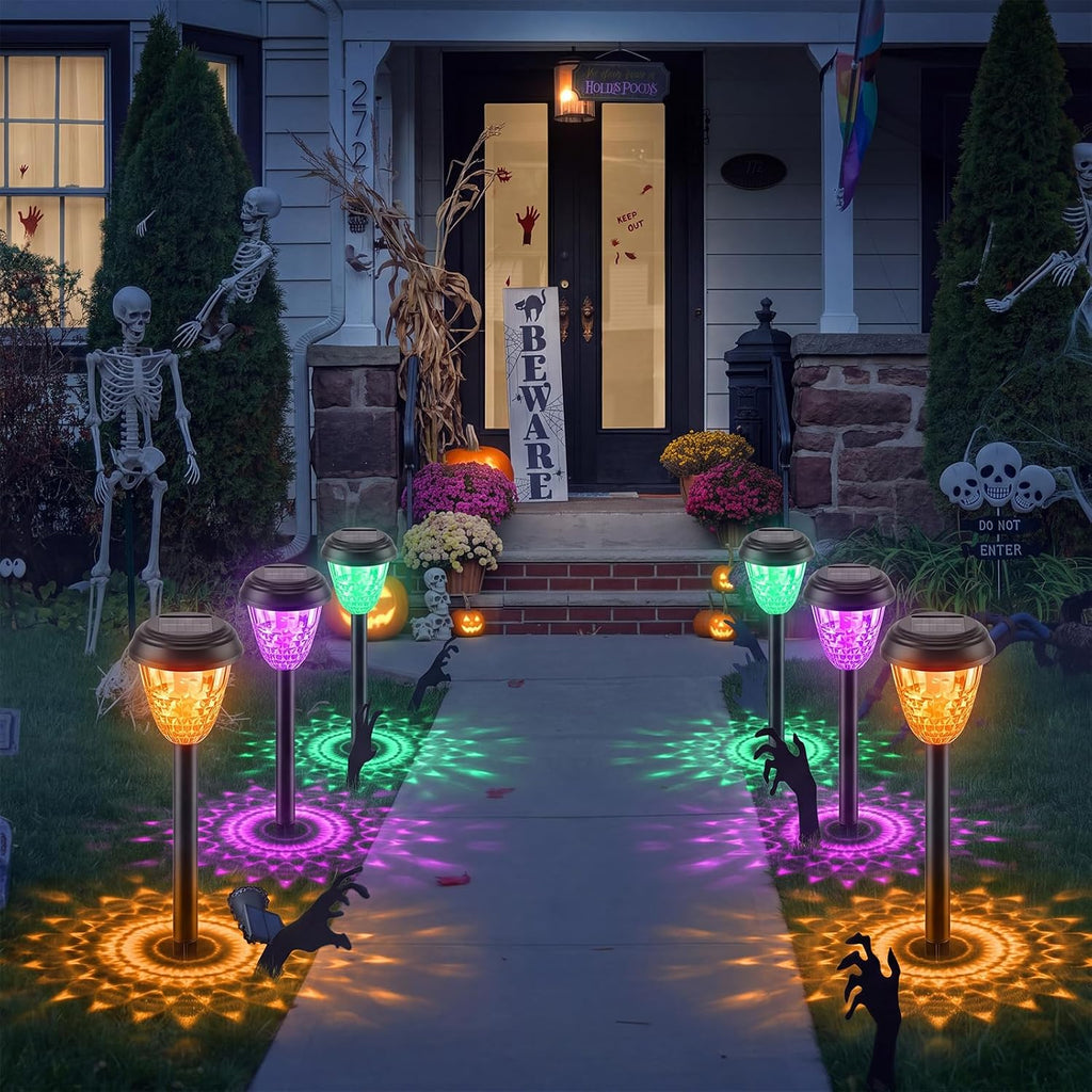 Gerrii 6 Pack Halloween Solar Lights Outdoor, Halloween Decorations Outdoor