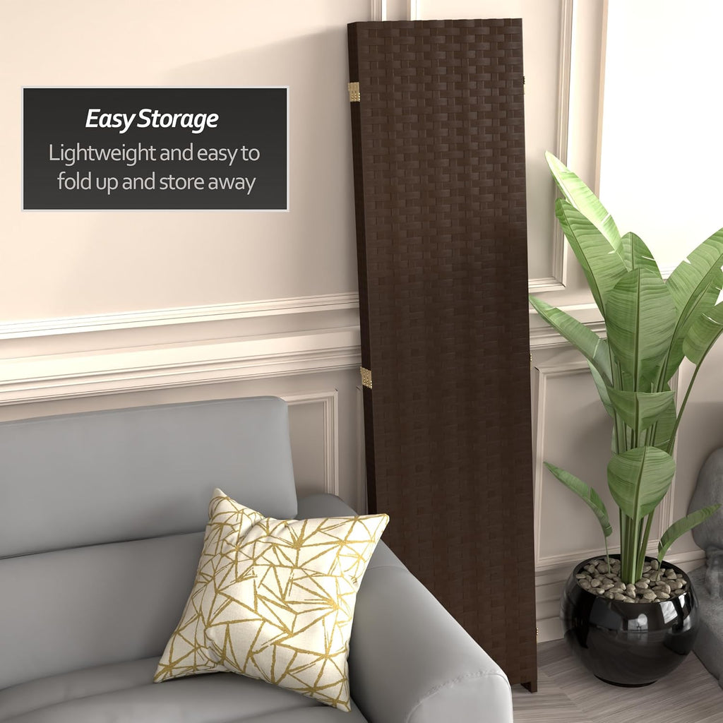 Red Lantern 6 ft. Tall Woven Fiber Room Divider, 3 Panels, Dark Mocha