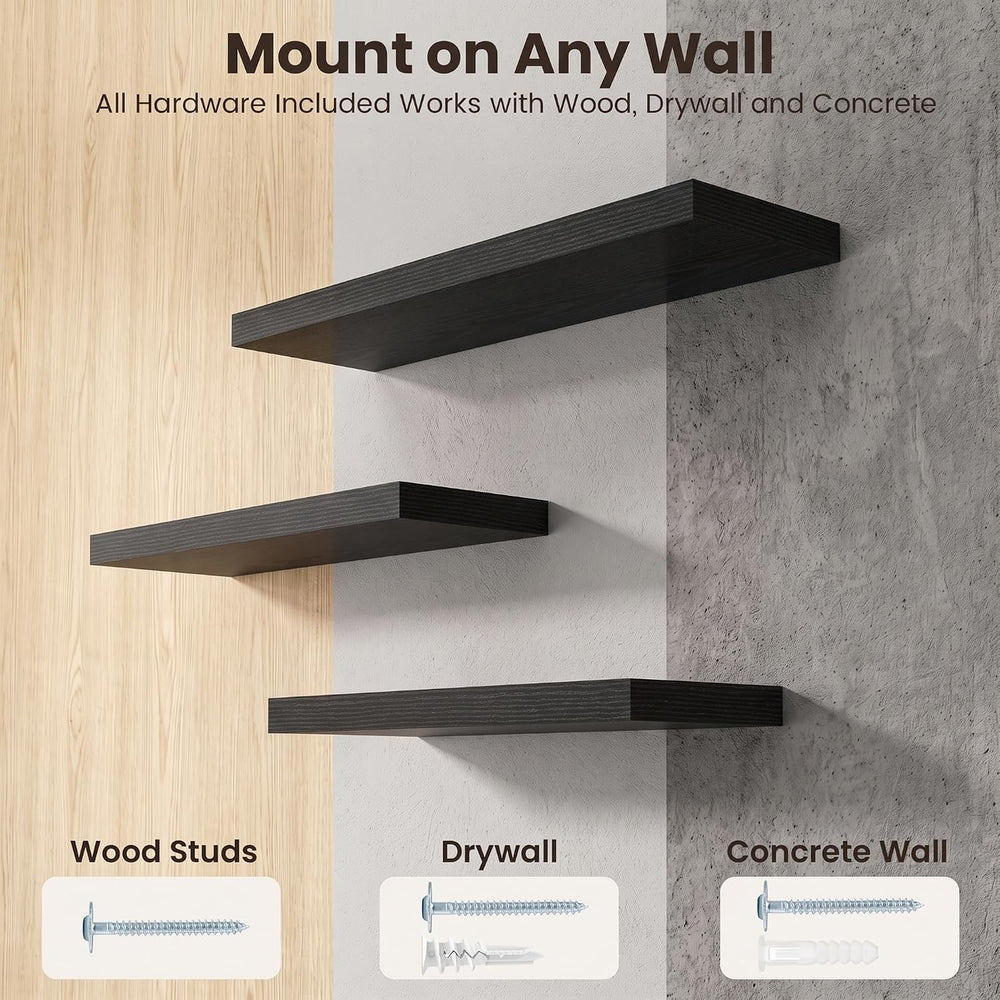 Dreamland Floating Shelves for Bathroom, 16 Inch Wall Mounted Shelf Black