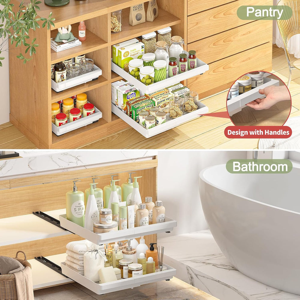 DOMNIU Pull Out Cabinet Organizers Expandable,White,16.9"Depth,2 Pack