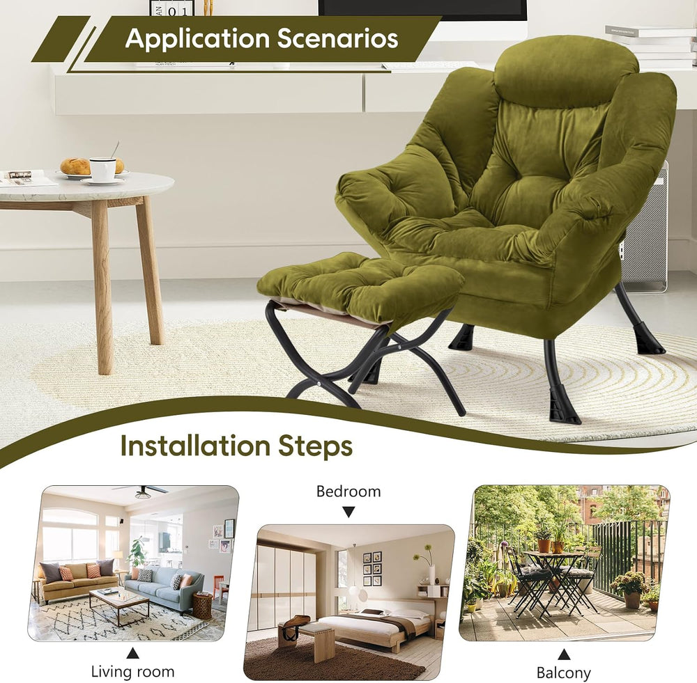 Lazy Chair with Folding Ottoman Modern Large Accent Chair,Contemporary Lounge...