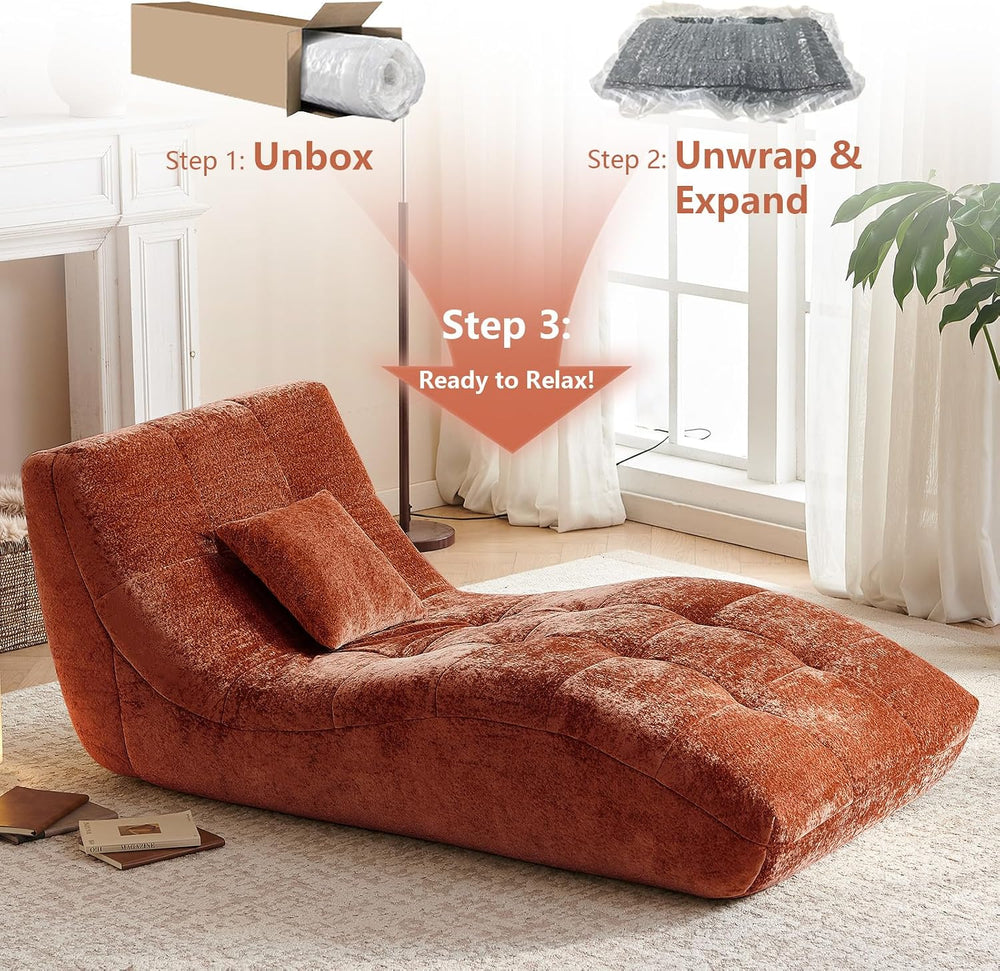 Chaise Lounge Chair with Curved Back, Modern Upholstered Recliner Sofa, Tufte...
