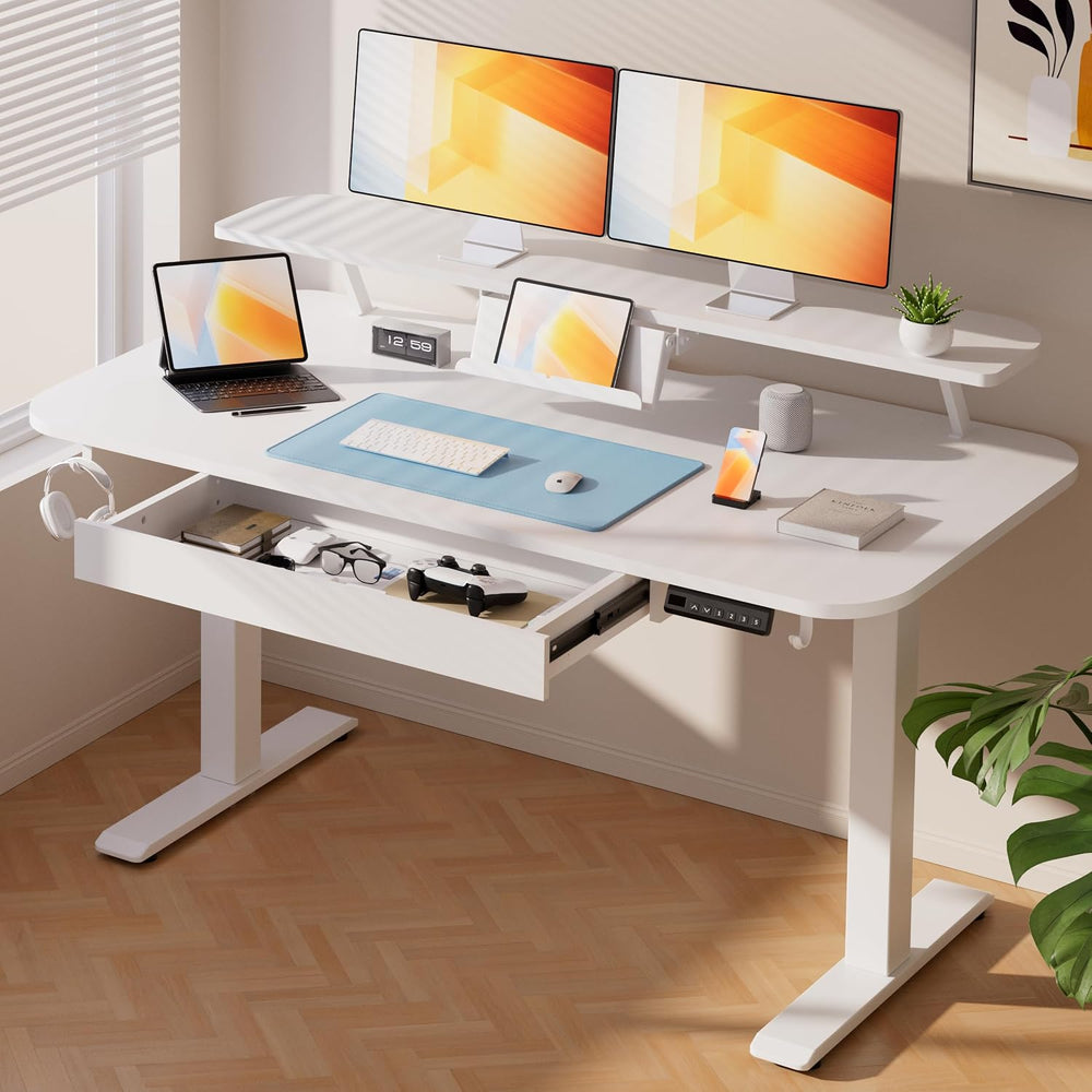COMHOMA Electric Standing Desk with Drawers, 48 x 24'' Sit Stand up D...