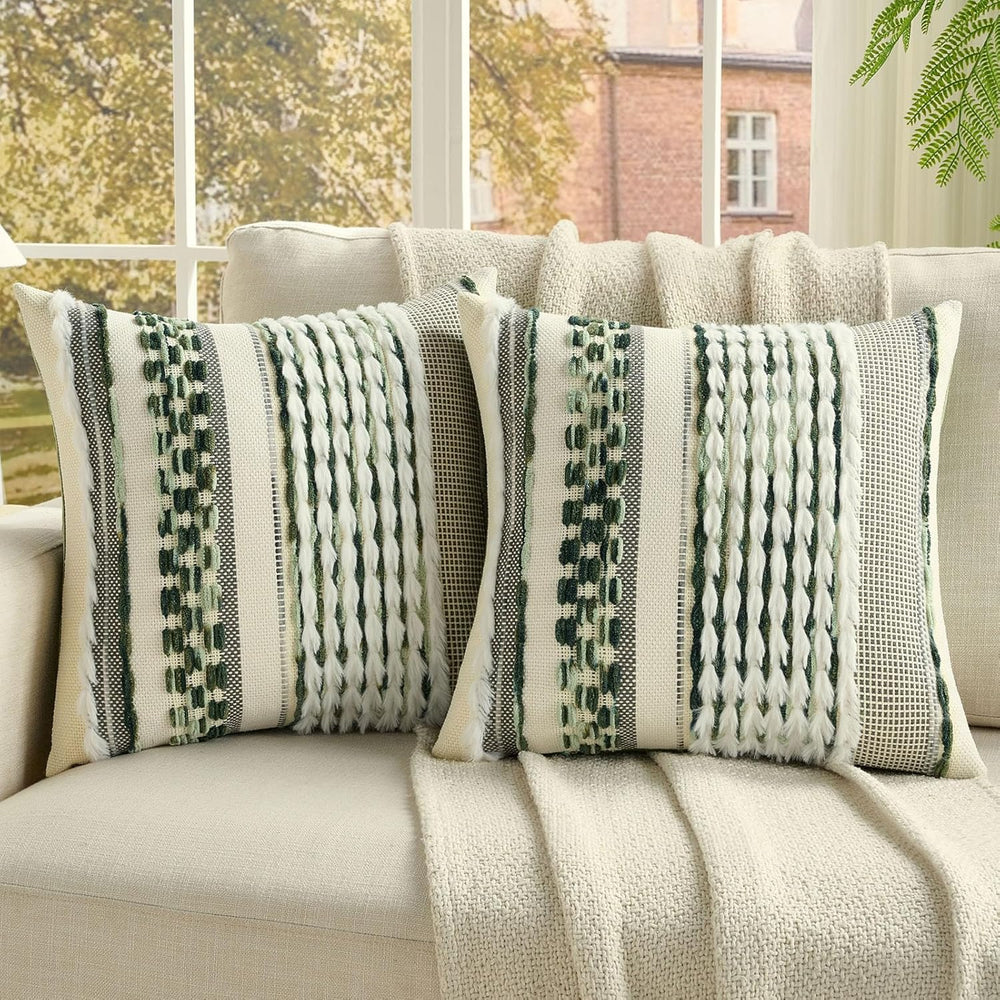 FUTEI 2 Pack Tufted Throw Pillow Covers Covers 18x18 Inch,Green