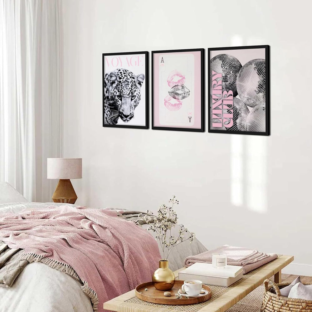 Pink Cheetah Wall Art Set of 3, Y2K Trendy Leopard Canvas Wall Decor Painting...