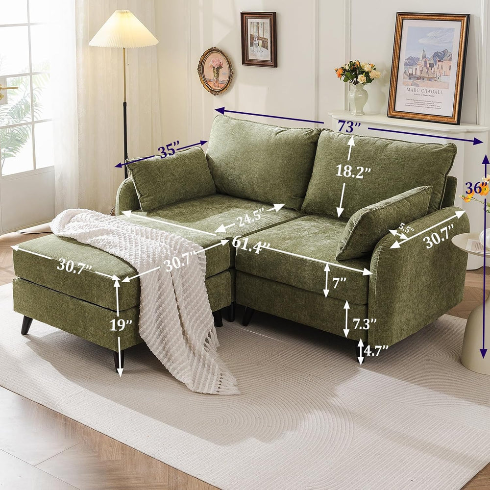 Rexulqo 73'' Modular Sectional Couch with Storage,L Shaped,Velet,Green