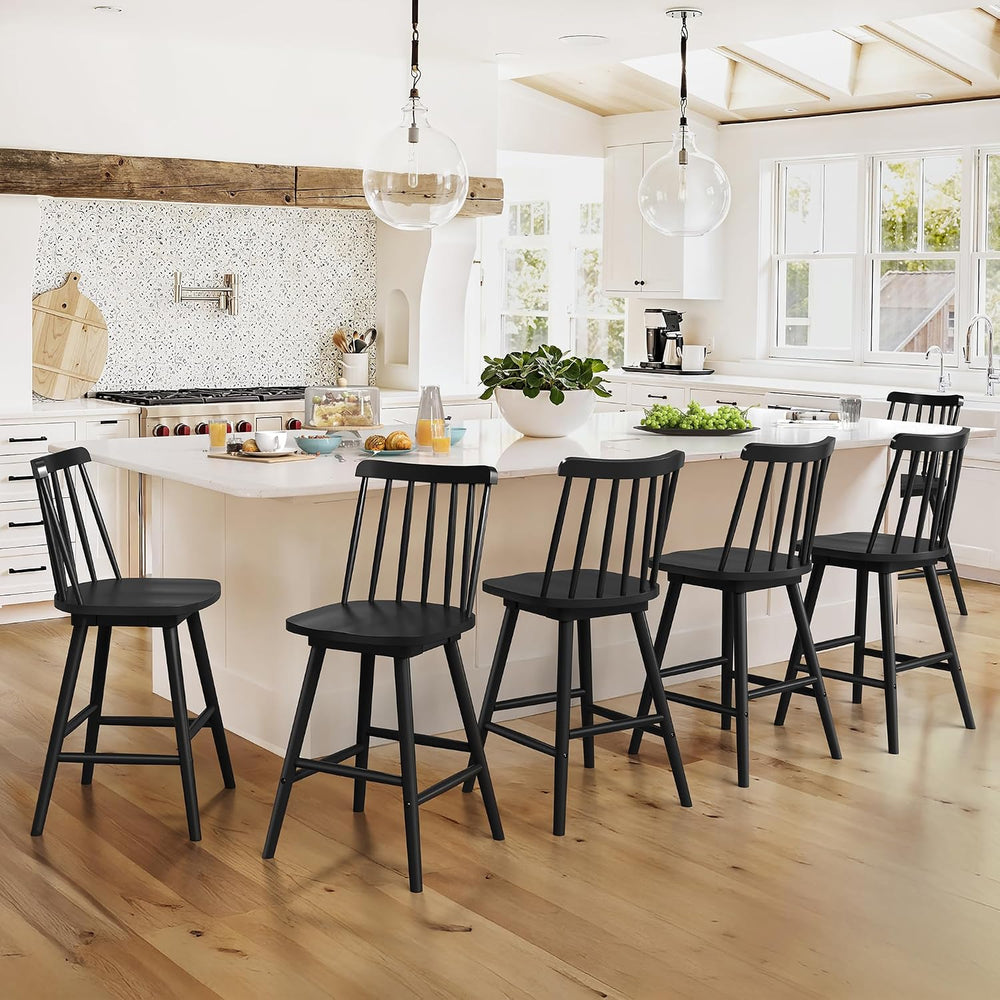 LUE BONA 360° Swivel Bar Stools Set of 2, Black Windsor Barstools, Counter He...