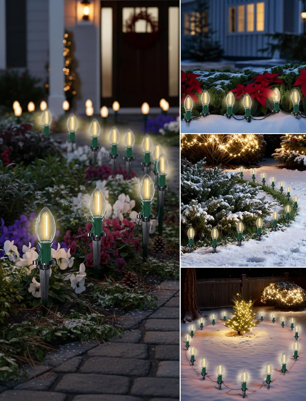 38FT C9 LED Christmas Pathway Lights with 25 C9 Bulbs and Stakes