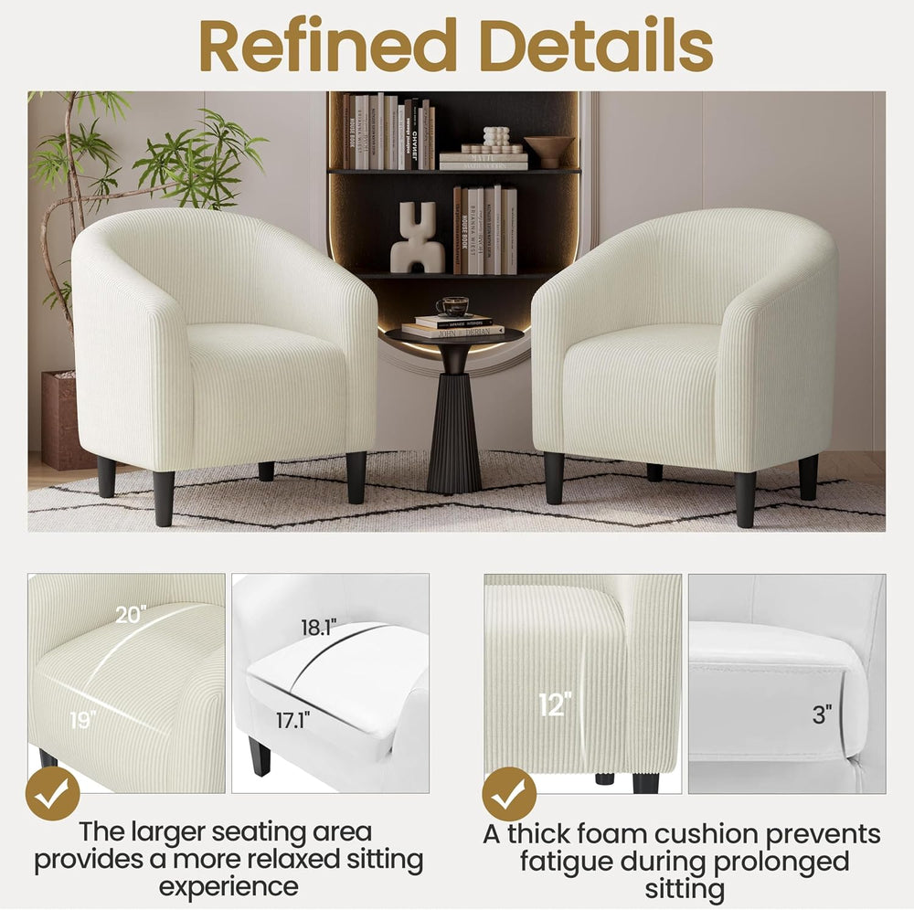 Yaheetech Compact Corduroy Accent Chairs Set of 2 for Small Spaces, Beige
