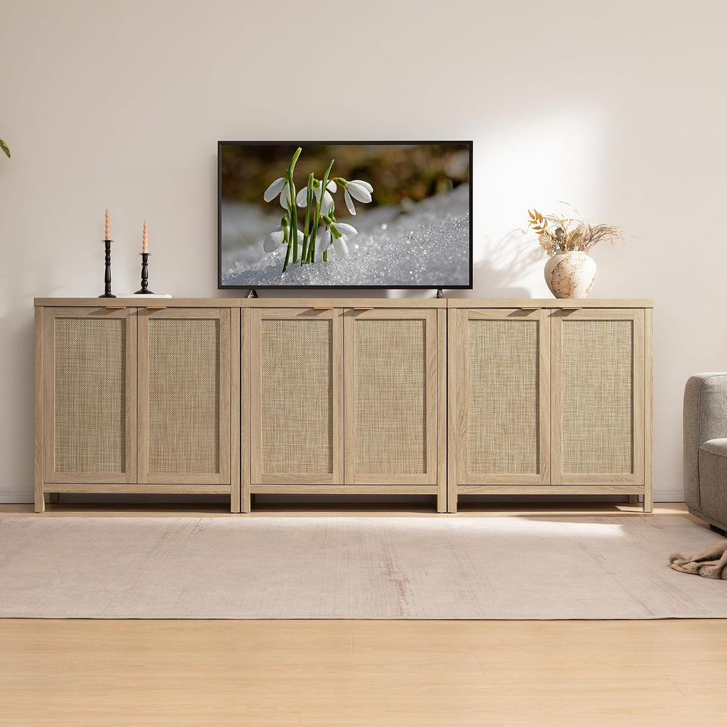 SICOTAS Rattan Cabinets, Sideboard Buffet Cabinet Credenza with Storage