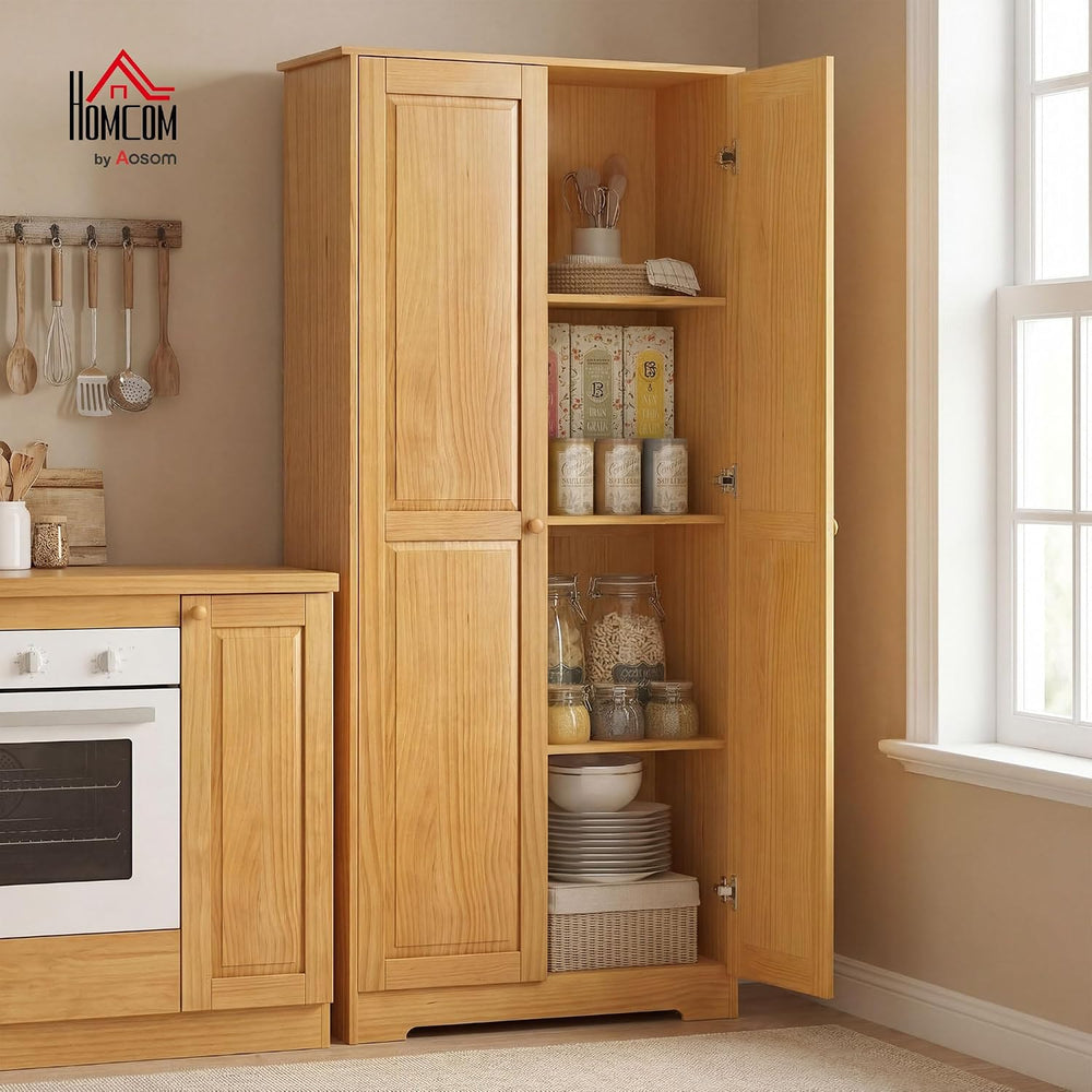 HOMCOM 67" Solid Wood Kitchen Pantry Storage Cabinet with Doors Brown