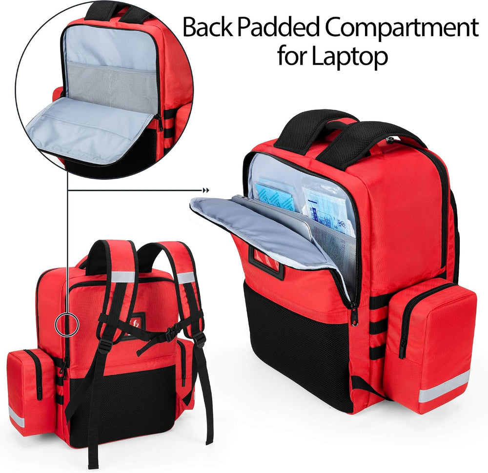 Trunab Emergency Medical Backpack Empty, EMT Camping Molle Bag, Red