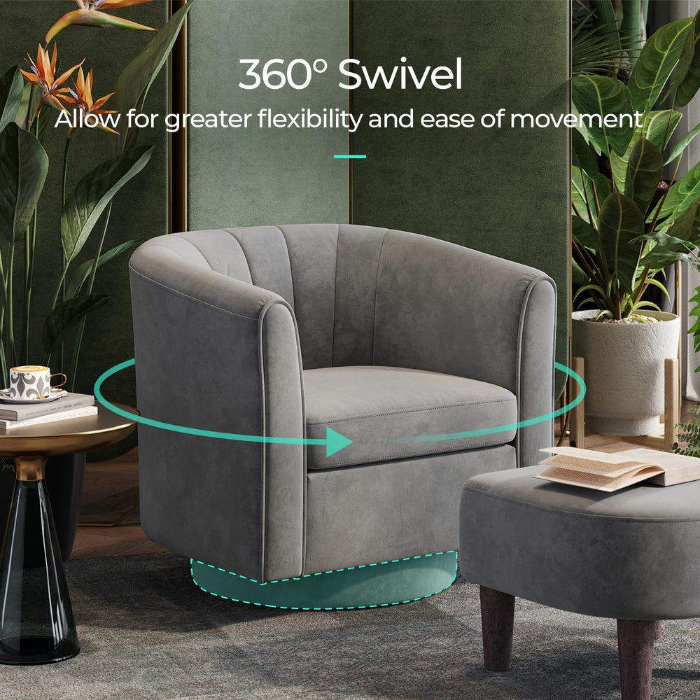 LINSY 360° Swivel Accent Chairs Set of 2, Modern Velvet Chair with Ottoman, C...
