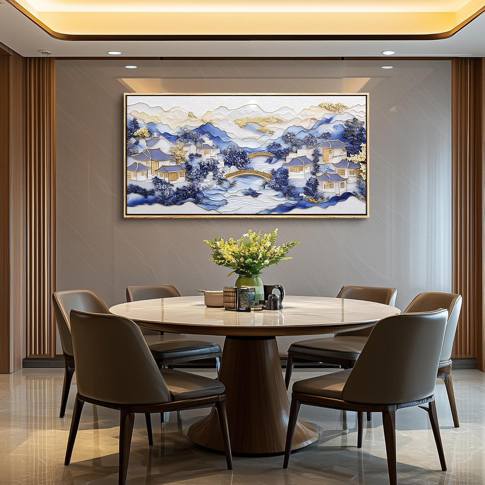 Large Blue Landscape Wall Art,Modern Abstract Wall Decor,Minimalist Artwork