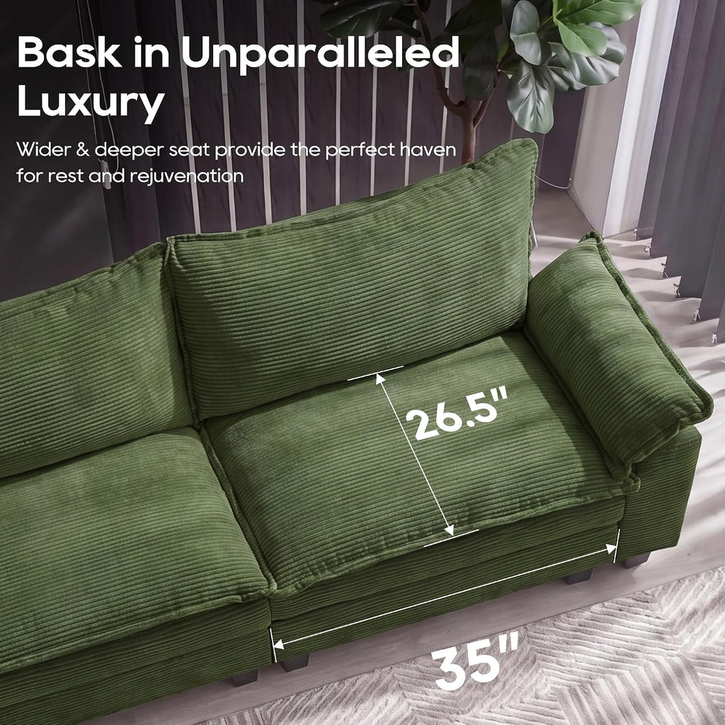 URRED Oversized Modular Sectional Sofa，Solid Green：87" L Shaped