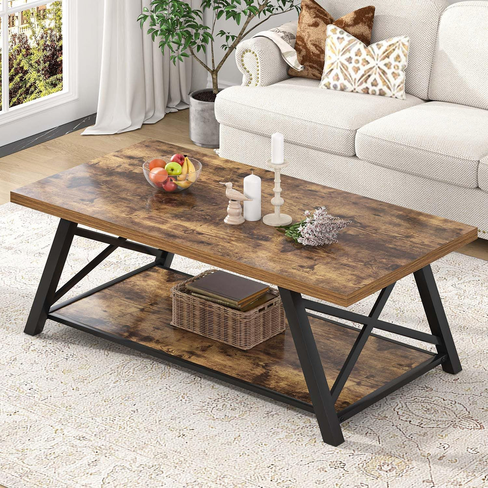 EXCEFUR Modern Coffee Table, Wood and Metal Living Room Center Table with Sto...