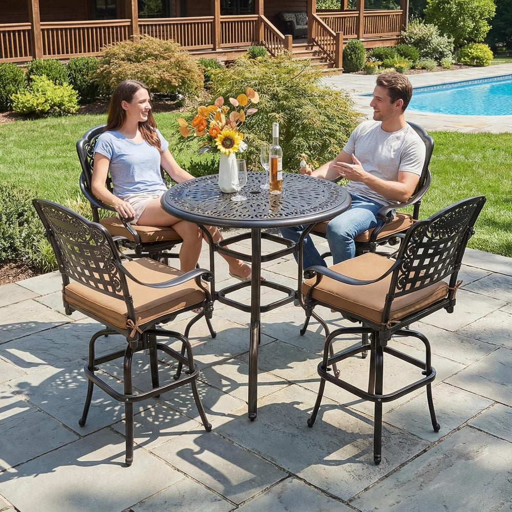 MEETWARM 5-Piece Patio Swivel Bar Set, All-Weather Cast Aluminum Outdoor High...