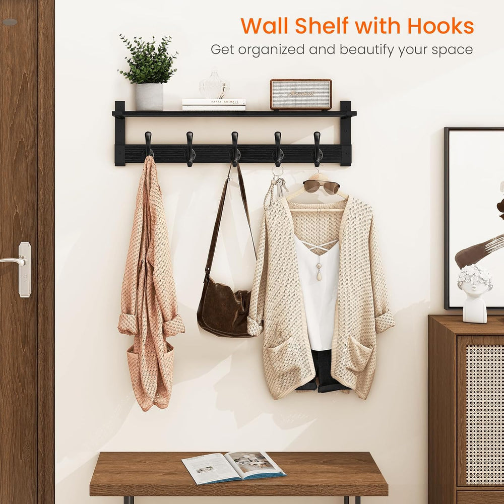 Homode Coat Hanger Wall Mount with Shelf, Hanging Rack with Storage, Black
