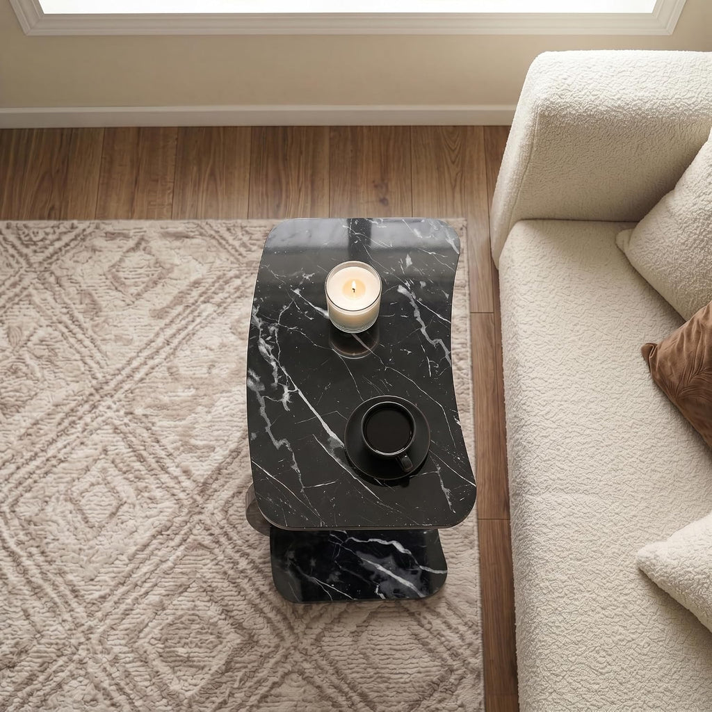 Modern C-Shaped Side Table, Curved End Table for Couch, Sofa & Bed,