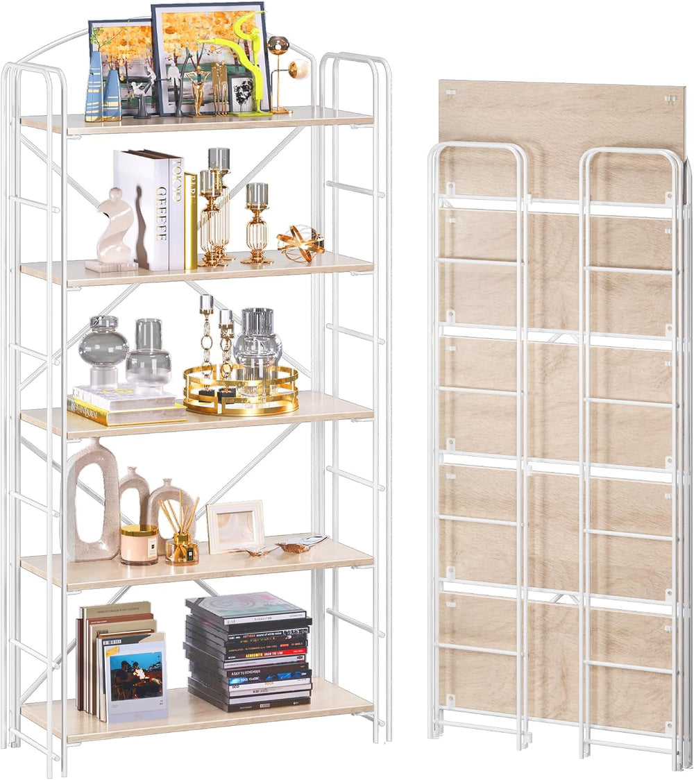 UDD Folding Bookshelf No Assembly, 54.1" H x 23.7" W, 5 Shelf Folda...