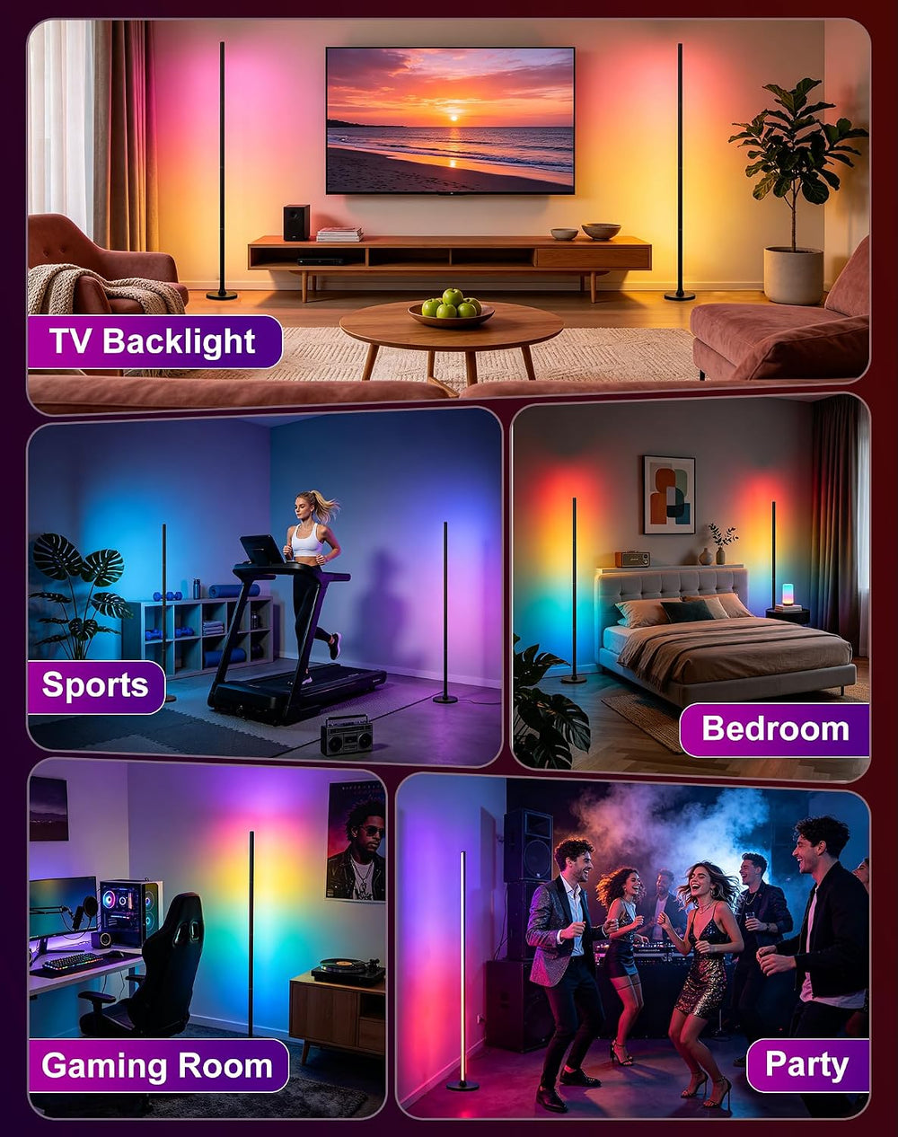 Smart RGB Corner Floor Lamp, Remote & App Control, Music Sync Ambient Light